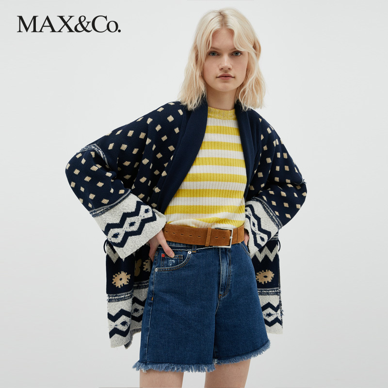 MAX&Co.新款提花针织短款开衫外套宽松百搭小香风时尚女撞色maxco