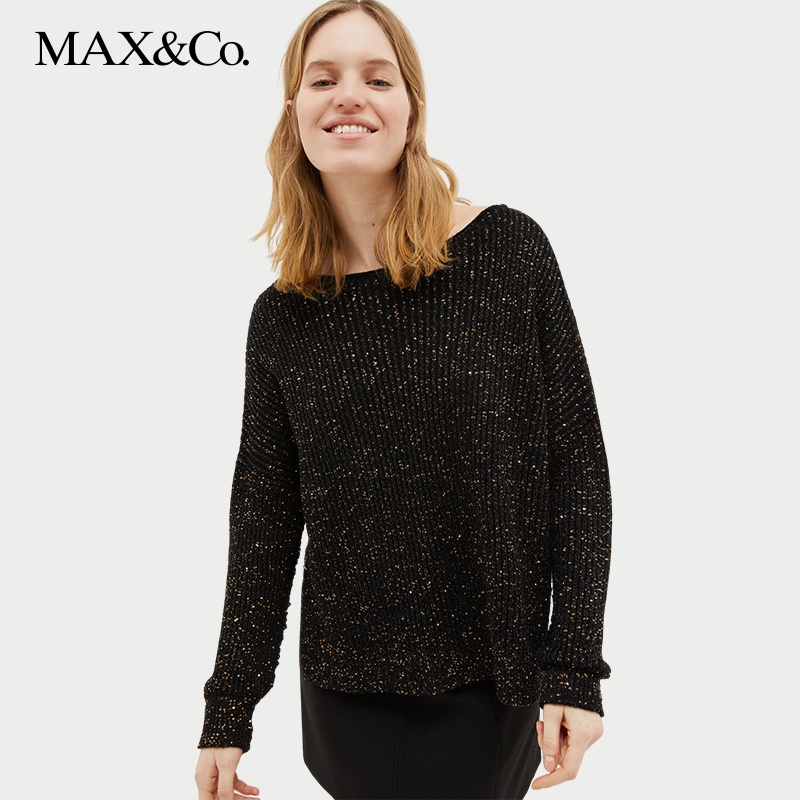 MAX&Co.2023秋冬新款亮片混纺羊毛套头衫时尚圆领百搭女士maxco