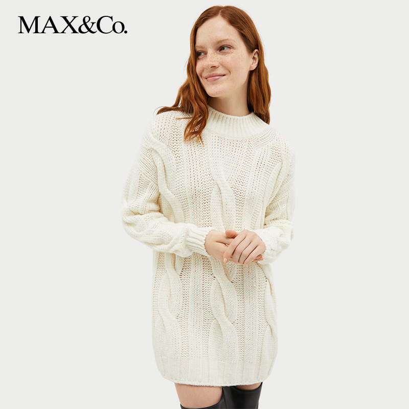 MAX&Co.秋冬廓形绵羊毛混纺中长款毛衣女7364263003