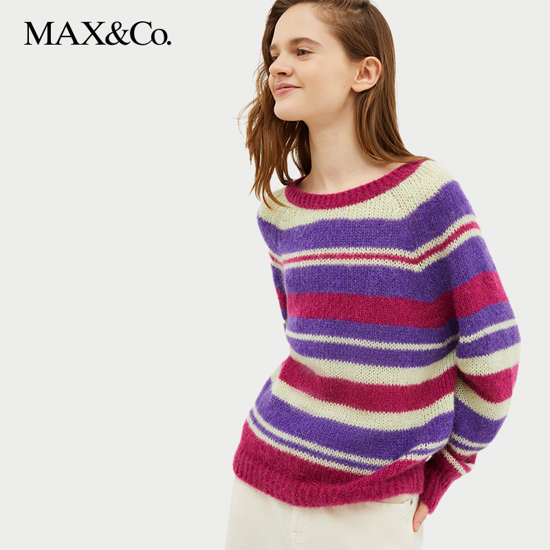 MAX&Co.新款马海毛混纺休闲宽松毛衣圆领条纹女士针织