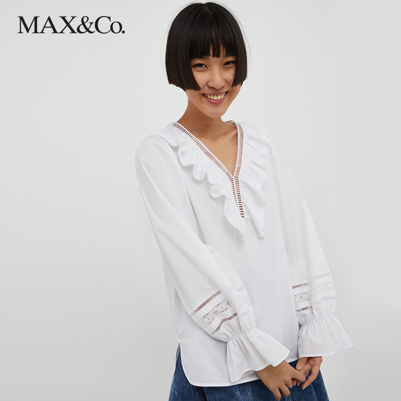 MAX&Co. 新款 荷叶边衬衫女打底百搭时尚衬衣气质简约maxco