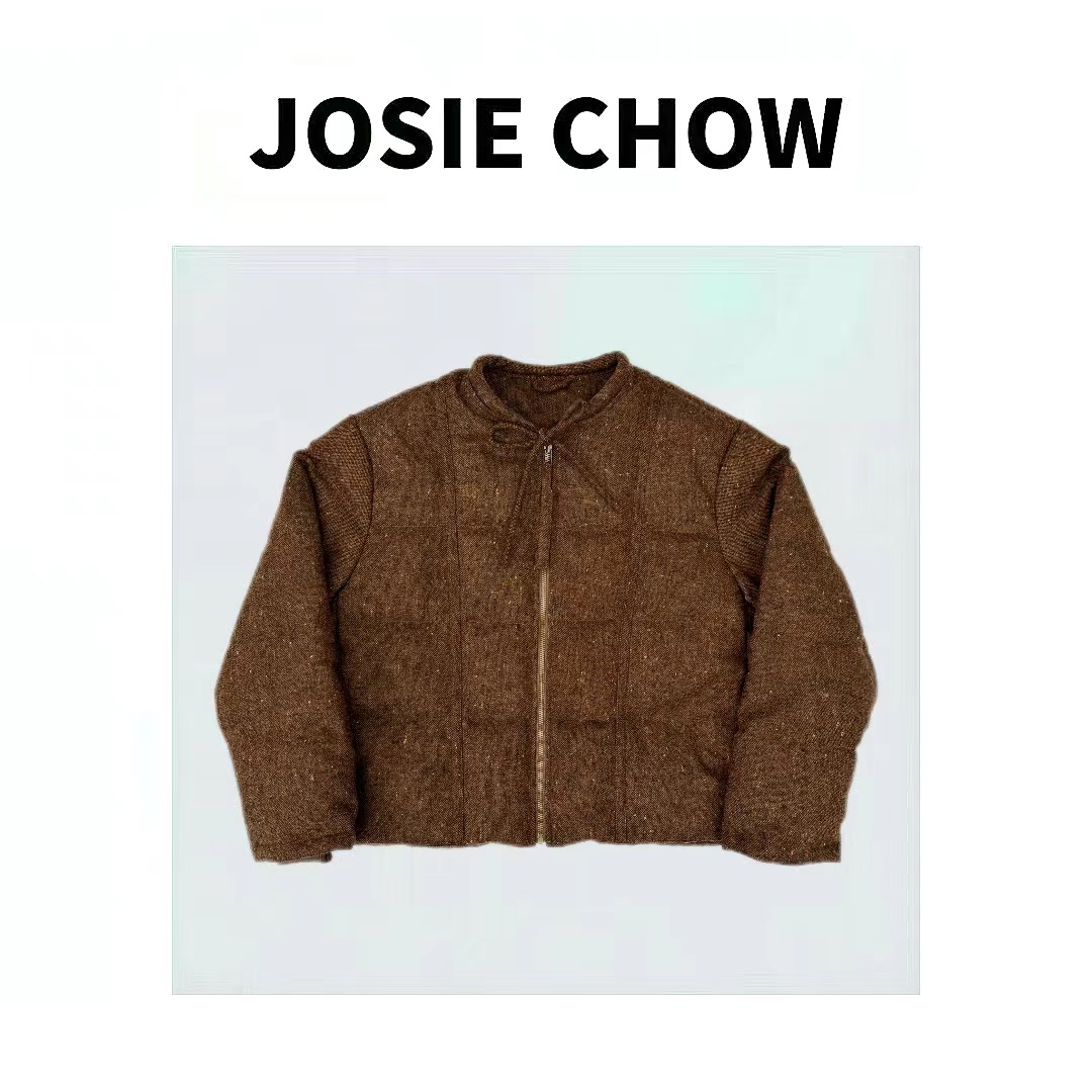 JOSIE CHOW【粗花呢】秋冬无领花纱白鹅羽绒服。JC249246