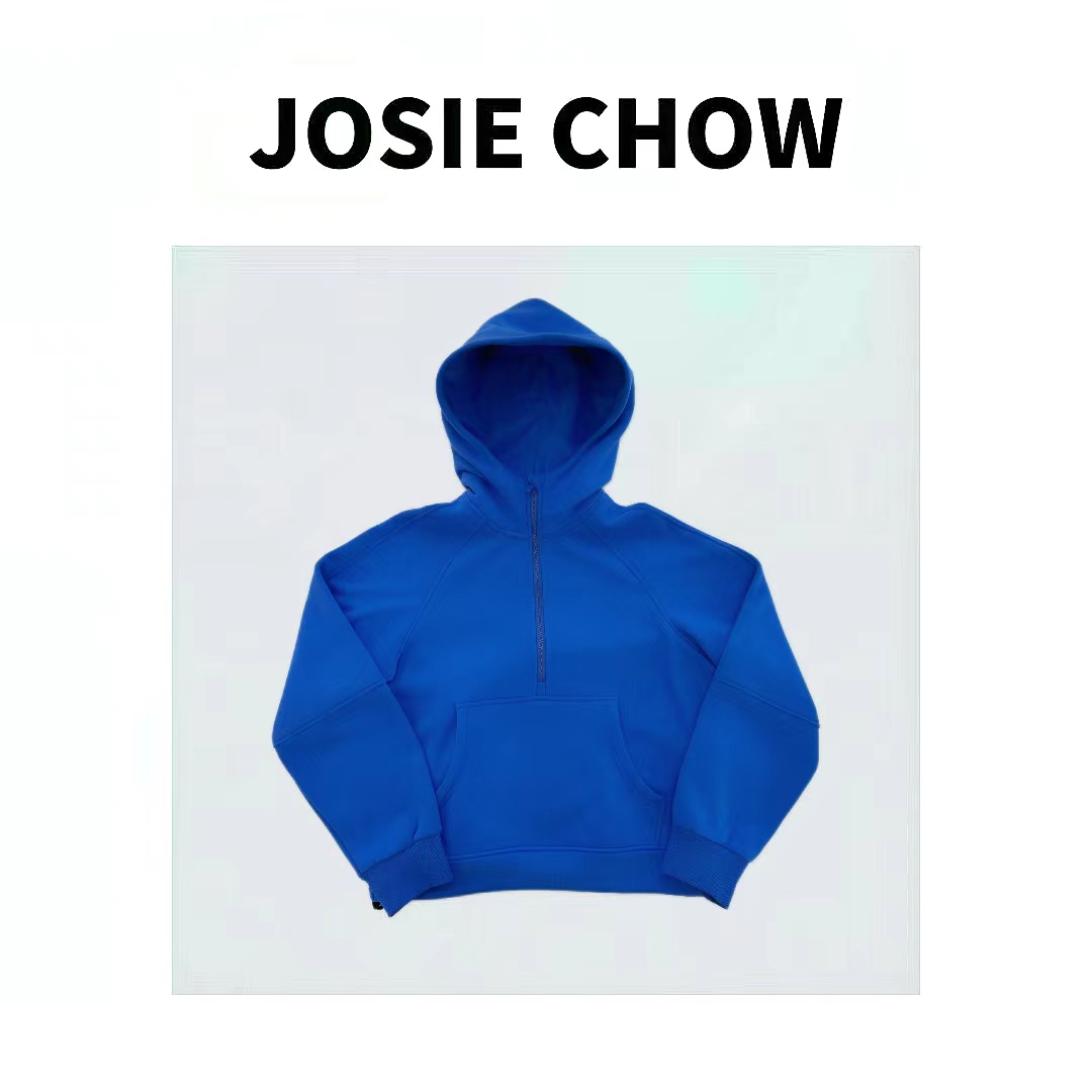 JOSIE CHOW【白日梦蓝】半拉链休闲宽松连帽卫衣。JC021250
