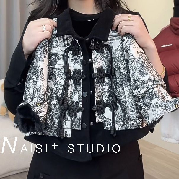 男童棉衣2024儿童冬季中式新款江南水墨宝宝加绒加厚棉服外套