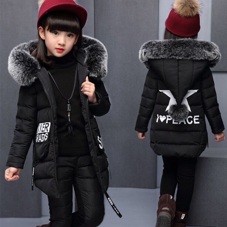 童装女童冬装2024新款洋气棉衣加绒加厚三件套中大儿童棉服套装潮