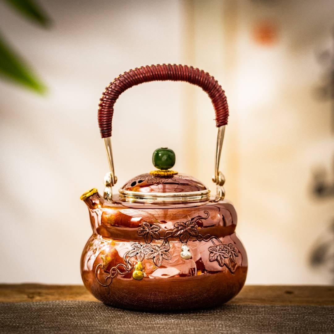 蜂鸟工坊 大师壶 铜包银垫金片嵌金双葫芦提梁小壶 SWA1585