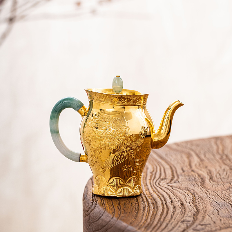 蜂鸟工坊 傳家 镀金牡丹美人肩凤凰银壶泡茶小壶 SWA1193