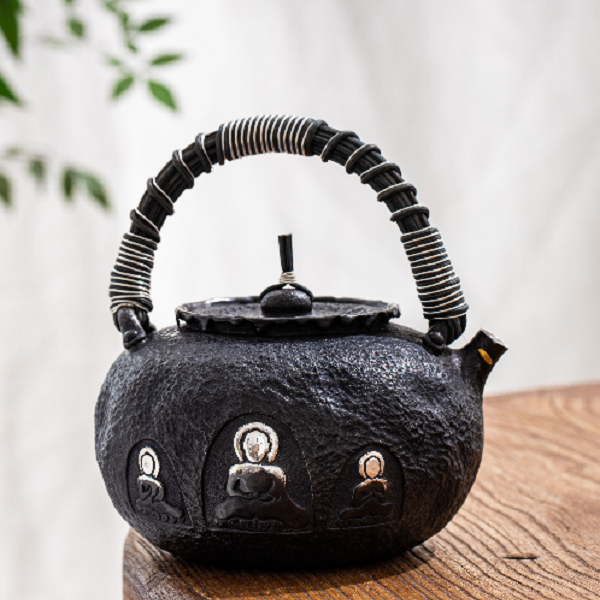 蜂鸟工坊 名匠优选 三佛藤把补丁做旧禅坐佛提梁大壶 MJYXA2055