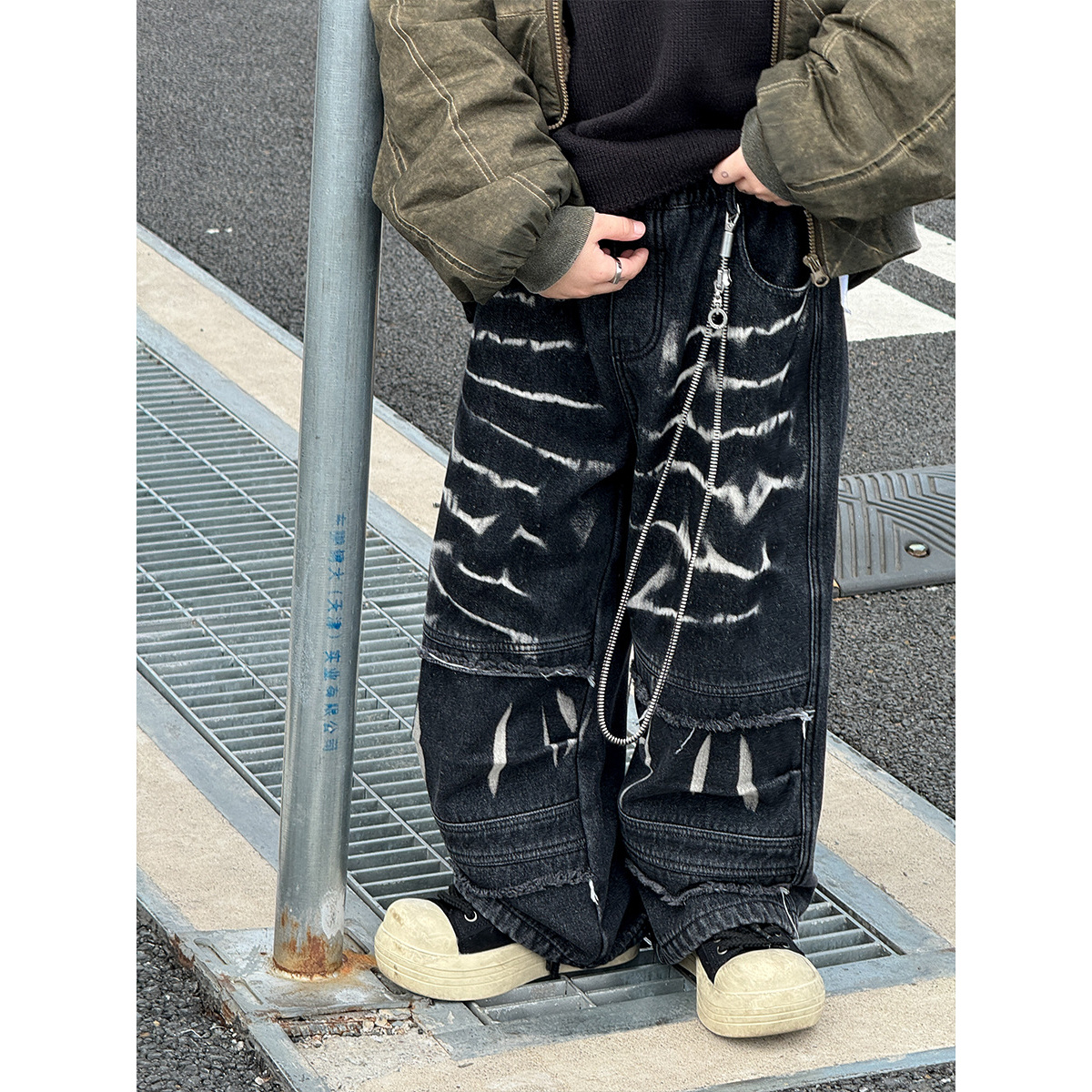 2024冬季男童加绒牛仔裤儿童废土重工保暖韩版直筒休闲长裤