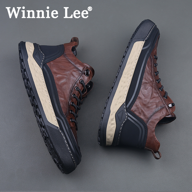 Winnie Lee男士休闲潮鞋秋季时尚韩版潮流轻便套脚板鞋复古短靴子