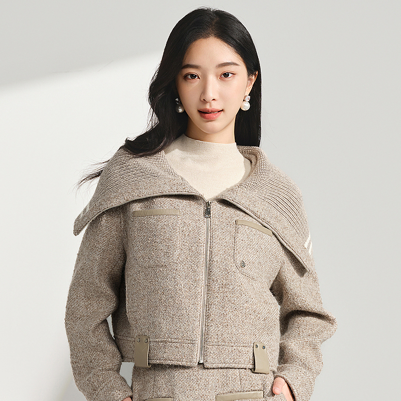 【臻奢羊驼毛】甜酷风夹克式外套翻领大衣DOUBLOVE贝爱2024秋冬新款