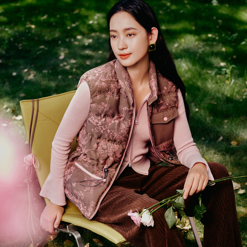 【复古新中式】国风提花羽绒服马甲外套DOUBLOVE贝爱2024秋冬新款