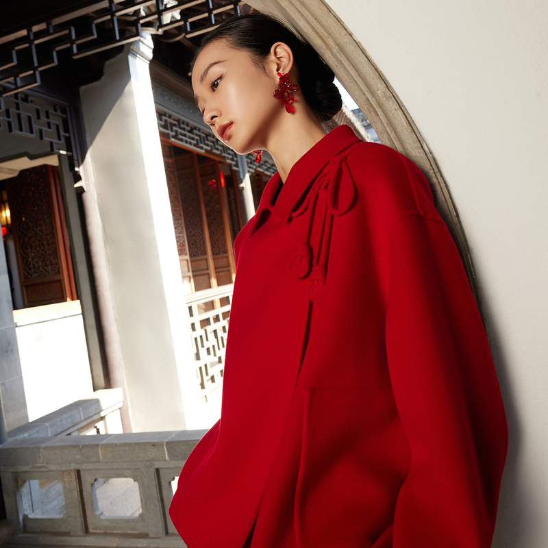 【轻暖国风】甜美绵羊毛双面呢大衣外套一手长DOUBLOVE贝爱新款