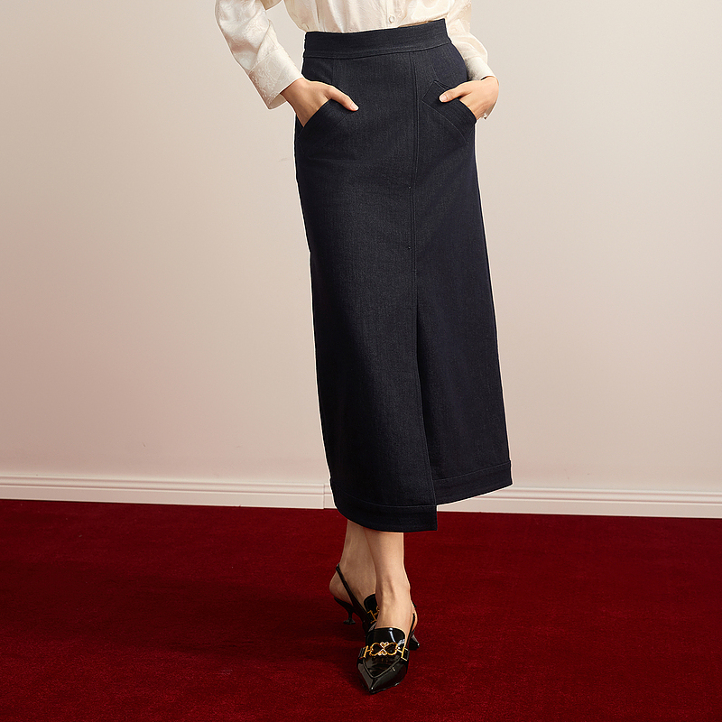 【新中式单宁】国风牛仔半身裙不对称长裙DOUBLOVE贝爱25春季新款