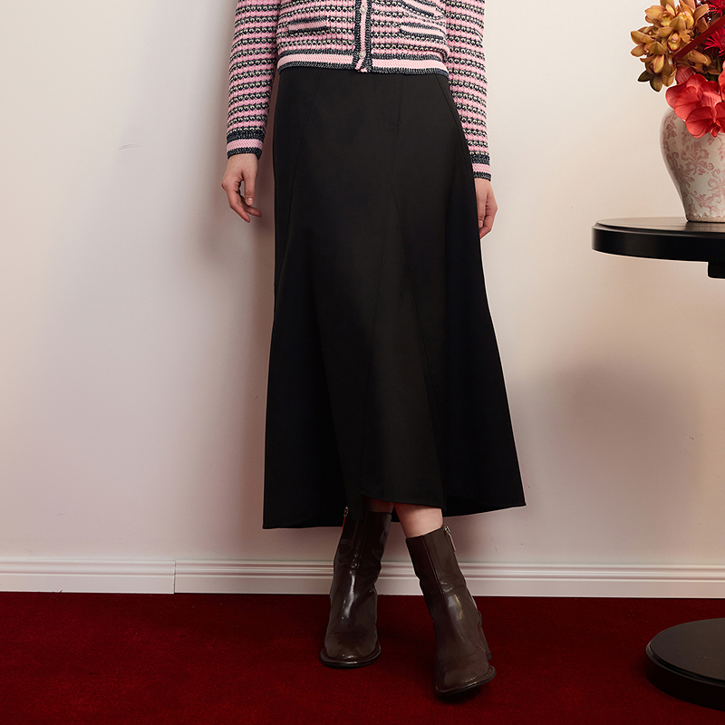 【设计感A型裙】不对称半身裙含羊毛长裙DOUBLOVE贝爱25春季新款