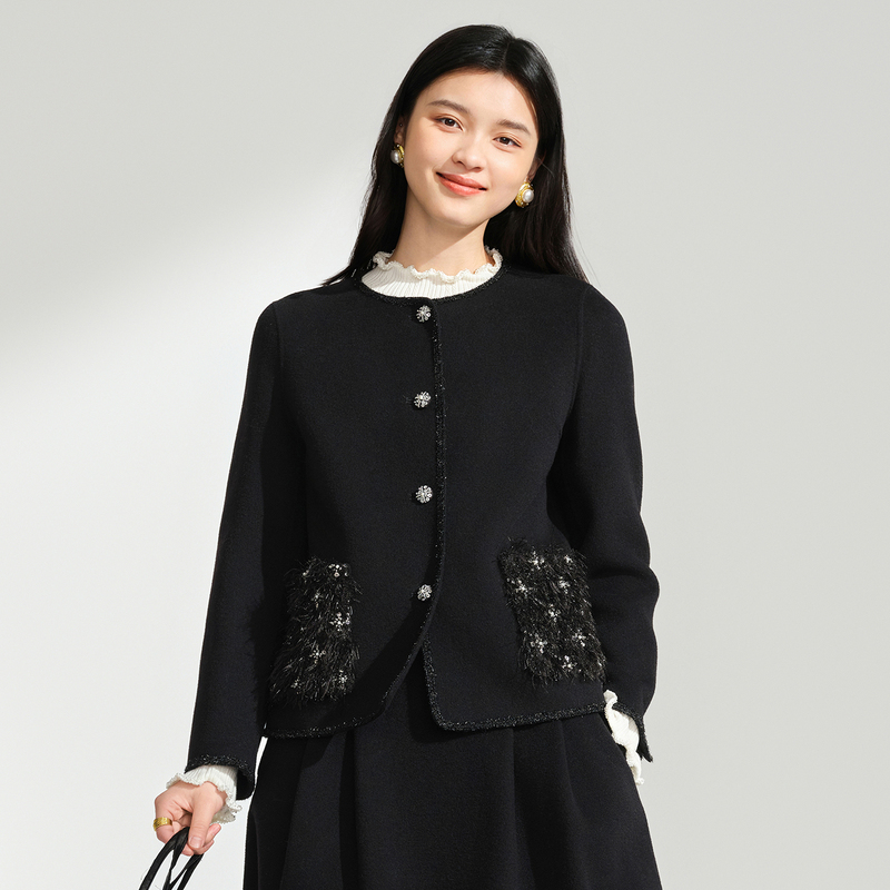 【臻奢双面呢】小香风一手长含绵羊毛大衣DOUBLOVE贝爱2024秋冬新款