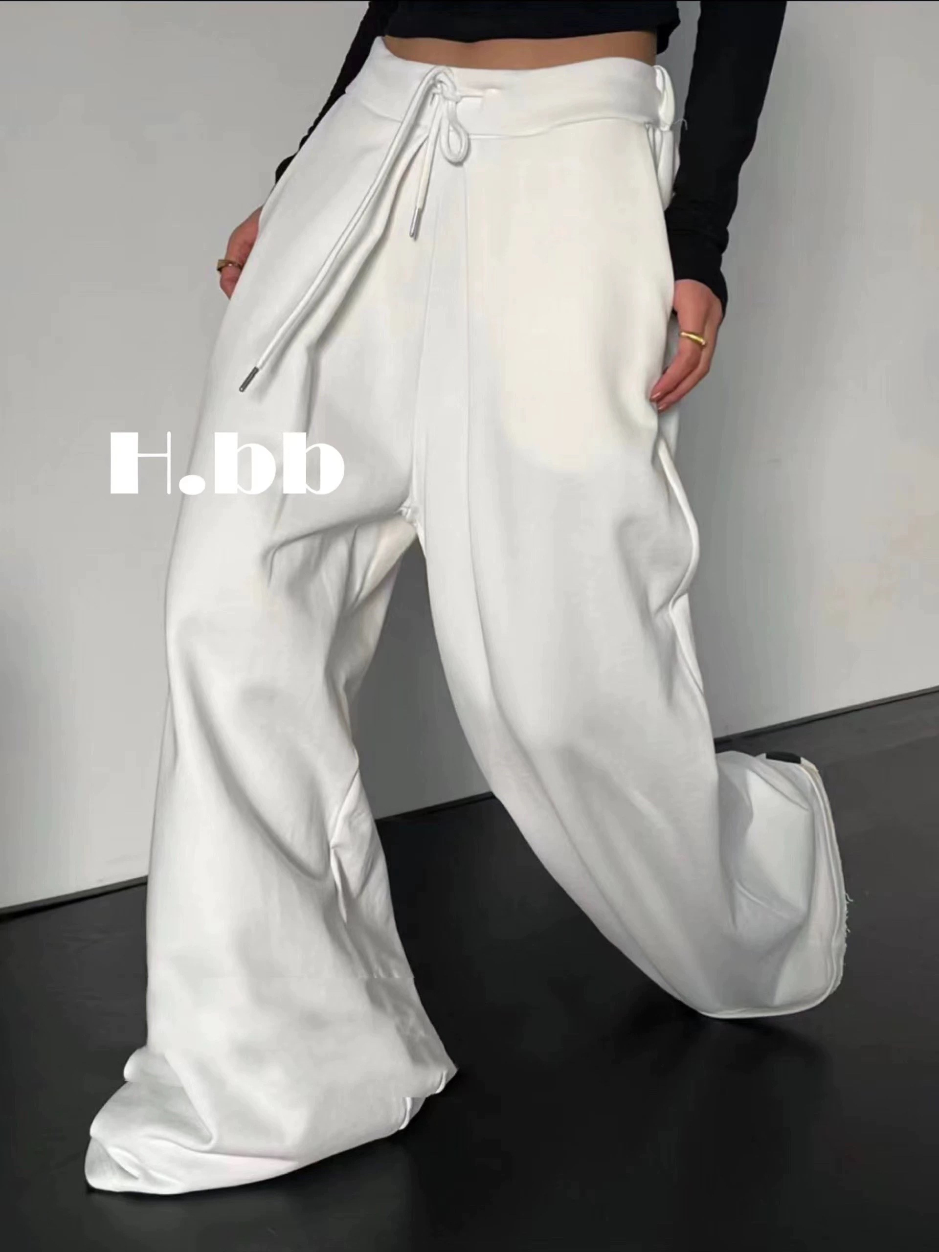 时尚百搭纯色抽绳阔腿休闲卫裤