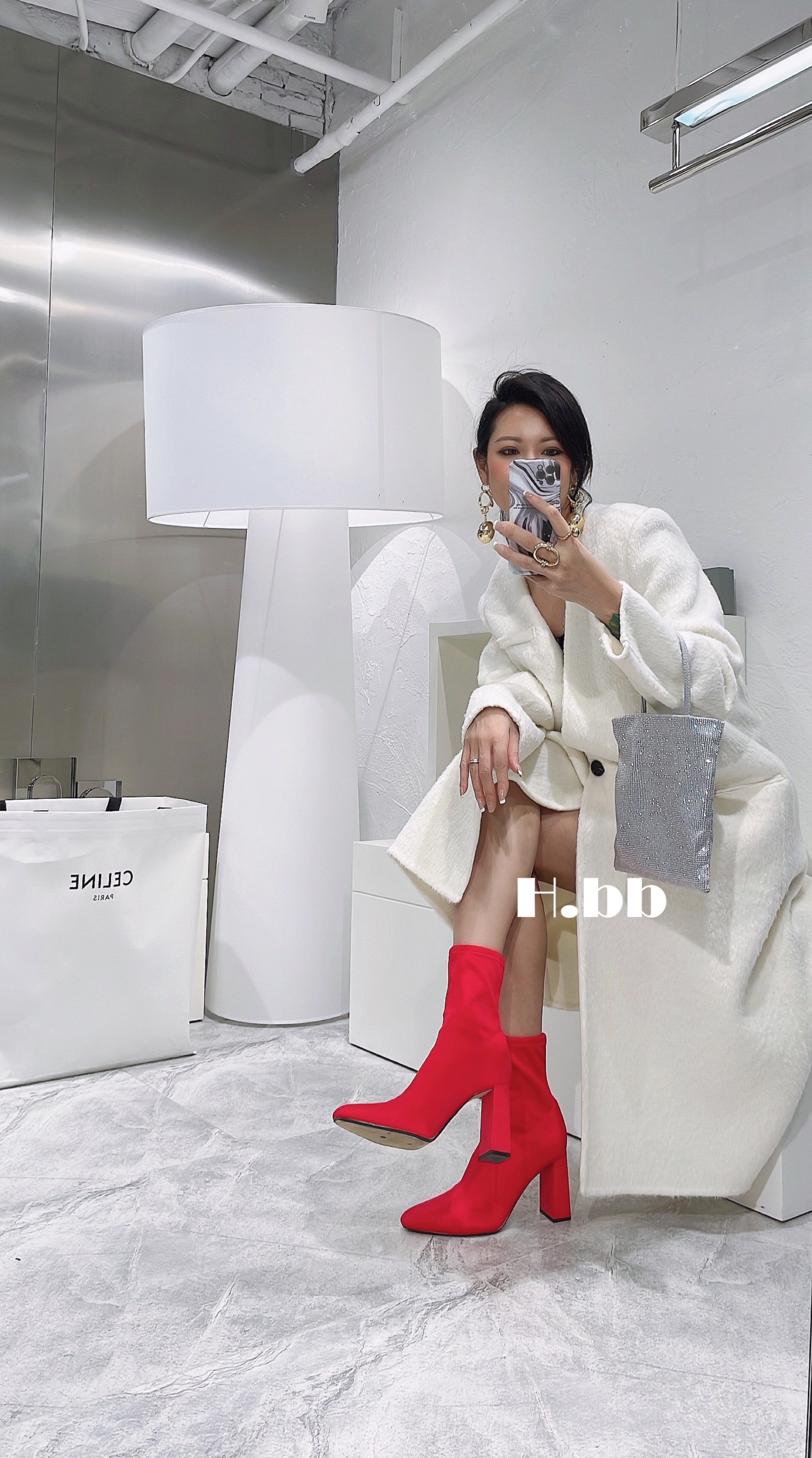 时尚V领垫肩双面羊毛呢大衣外套