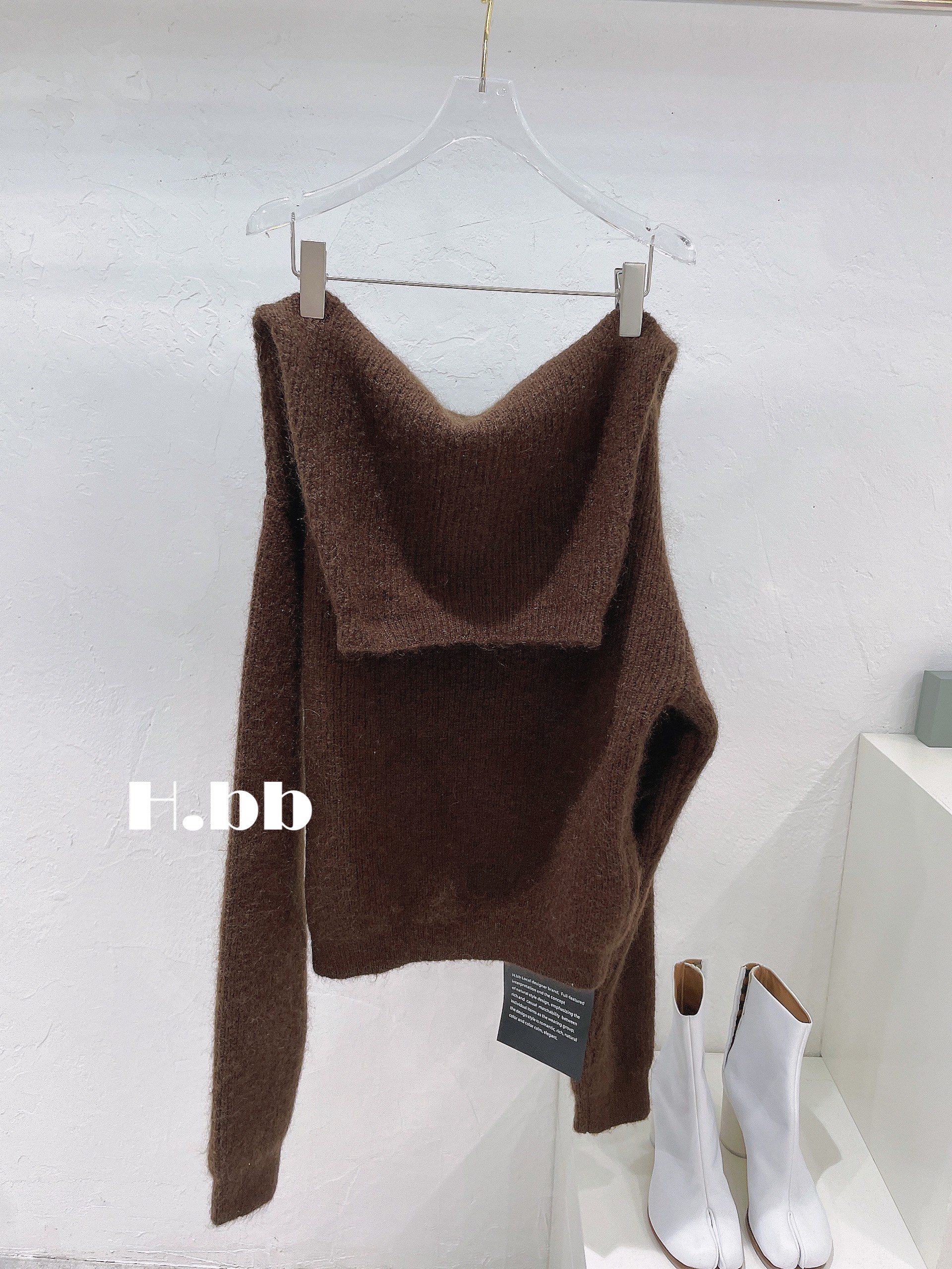 时尚慵懒性感一字领马海毛两穿毛衣