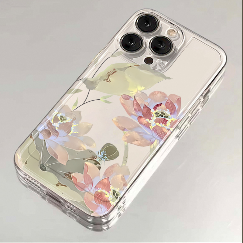 国潮荷花适用于iPhone15/14/13苹果小米vivo华为oppo手机壳软全包