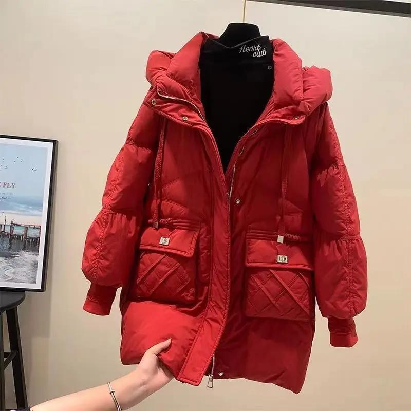 羽绒服女白鸭绒2023新款中长款冬季时尚宽松韩版小个子外套百搭款