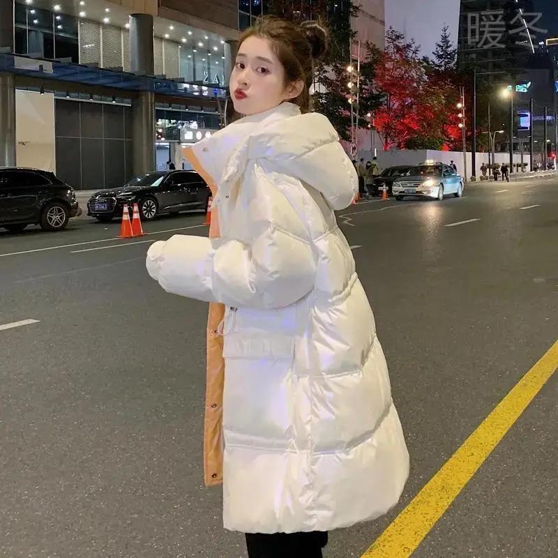 暖冬面亮免洗羽绒服女中长款2023年新款爆款收腰连帽小个子白鸭