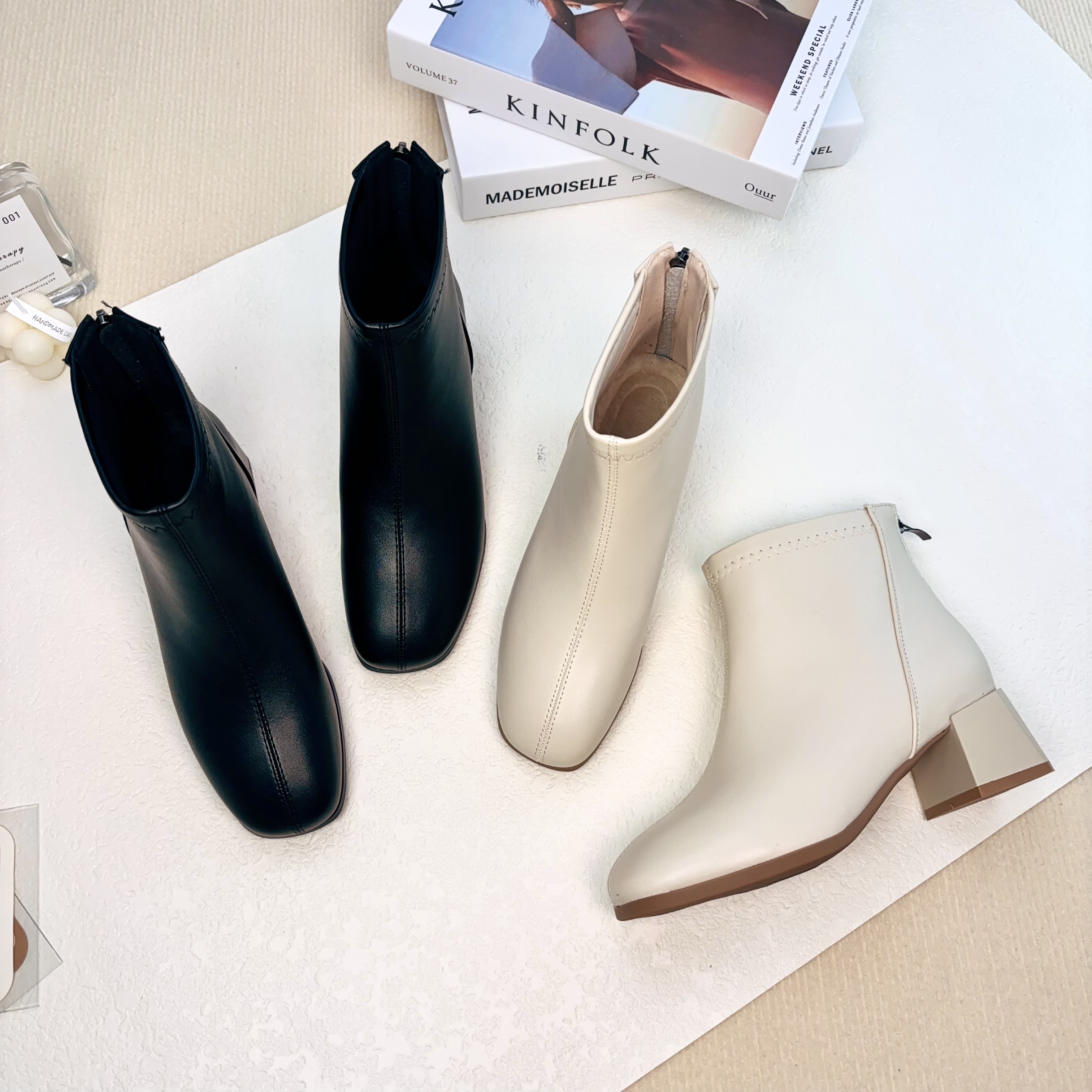 高跟短靴女2025新款女鞋秋冬法式百搭粗跟瘦瘦靴6661