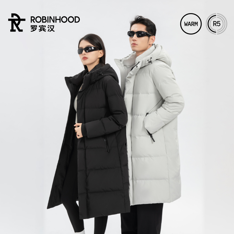 【ROBINHOOD】罗宾汉墨雪时尚百搭情侣长款90白鸭绒大气保暖外套