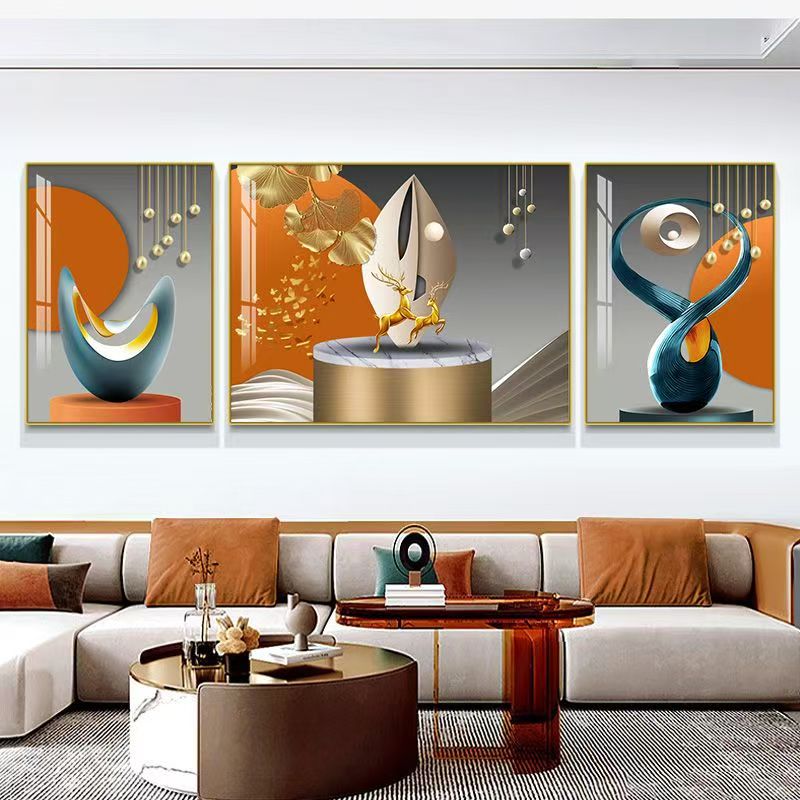 2024新款《金鹿送福》简奢系列客厅三联画背景画