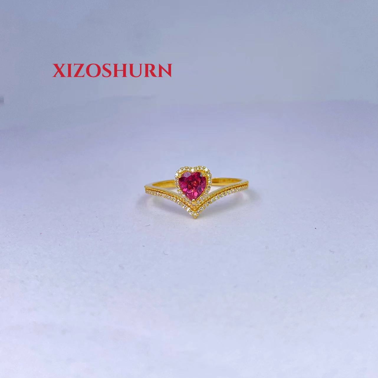 18K金满钻碧玺爱心戒指轻奢百搭时尚珠宝气质 BXJZ215