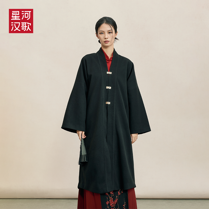 星河汉歌（泪语）2025春秋新款黑色新中式马面裙长款国风大衣