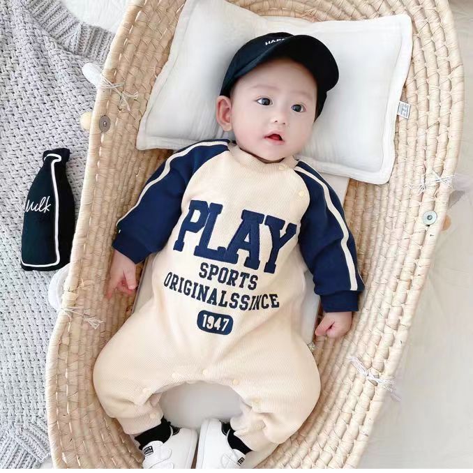 婴儿春秋季连体衣宝宝新款韩版哈衣帅气长袖哈衣婴幼儿超萌外出服