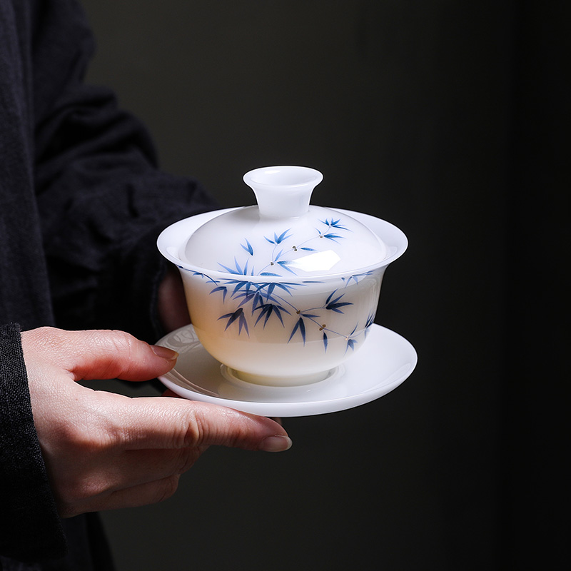 高冰玉瓷防烫三才带盖碗茶杯单个家用陶瓷泡茶碗中国白瓷功夫茶具