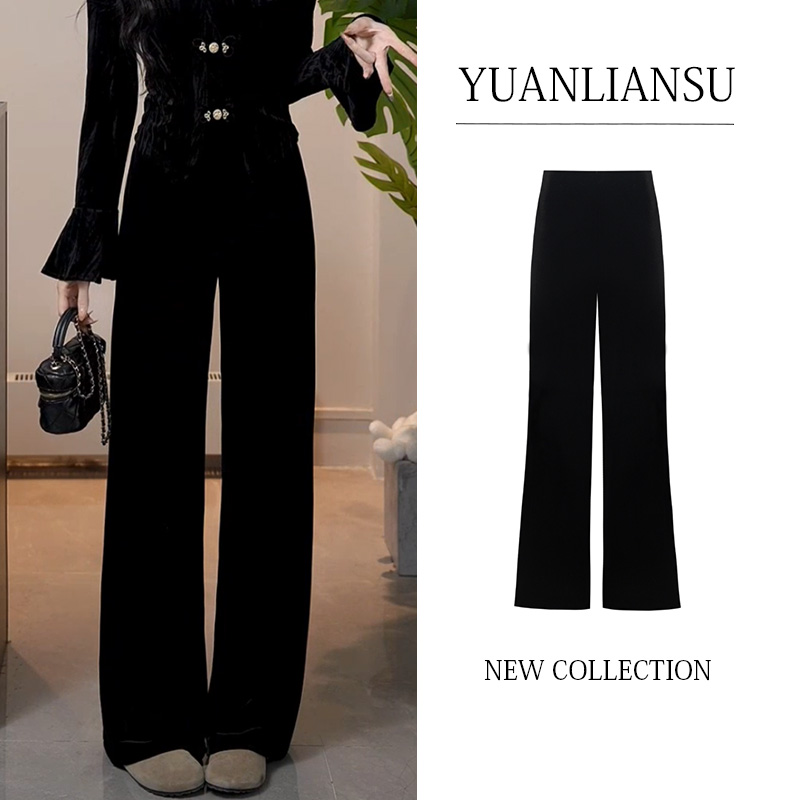 时尚休闲高腰显瘦黑色丝绒阔腿裤女秋冬网红爆款修身休闲裤