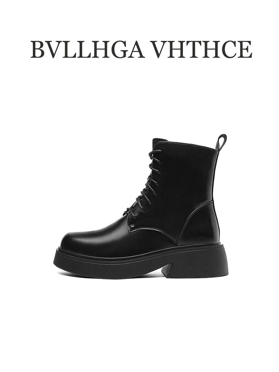 BVLLHGA VHTHCE 新款胎牛绑带拉链马丁靴简约风百搭真皮女靴 663