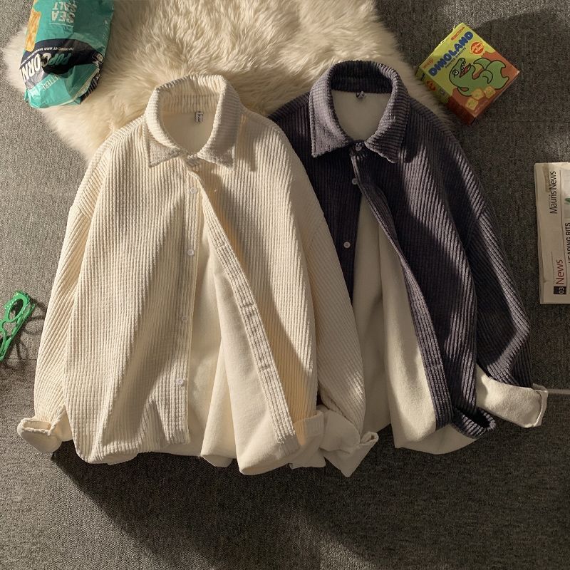 衬衫男女秋冬纯色日系外套学生韩版宽松百搭长袖休闲上衣潮流帅气