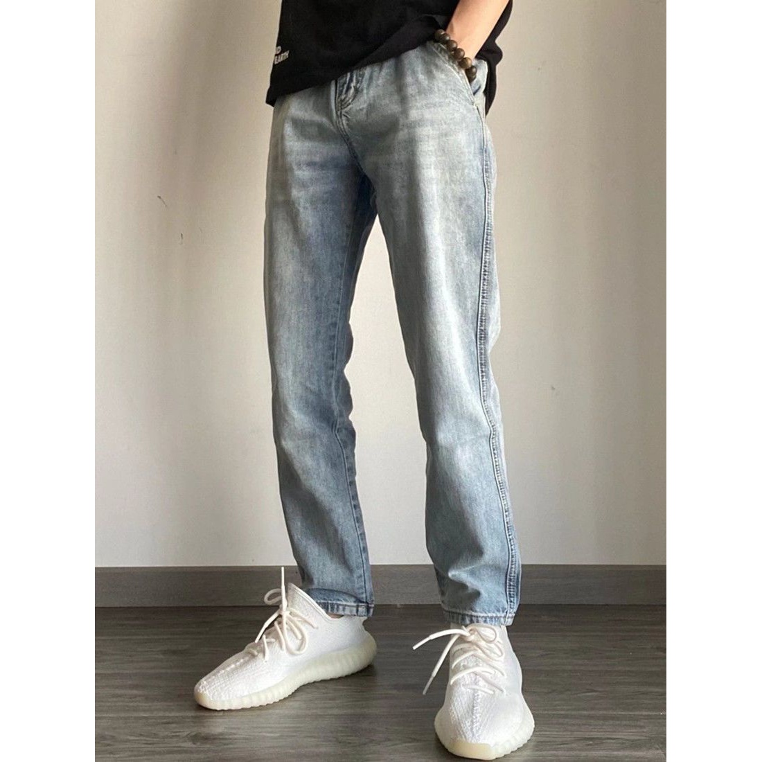 春夏搭配椰子新款浅色牛仔裤男士宽松潮流薄款百搭复古水洗九分裤