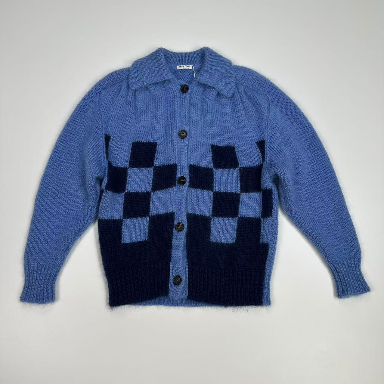 95新 MIU MIU/缪缪  格纹翻领长袖针织衫/36码/公价12600 / 95新