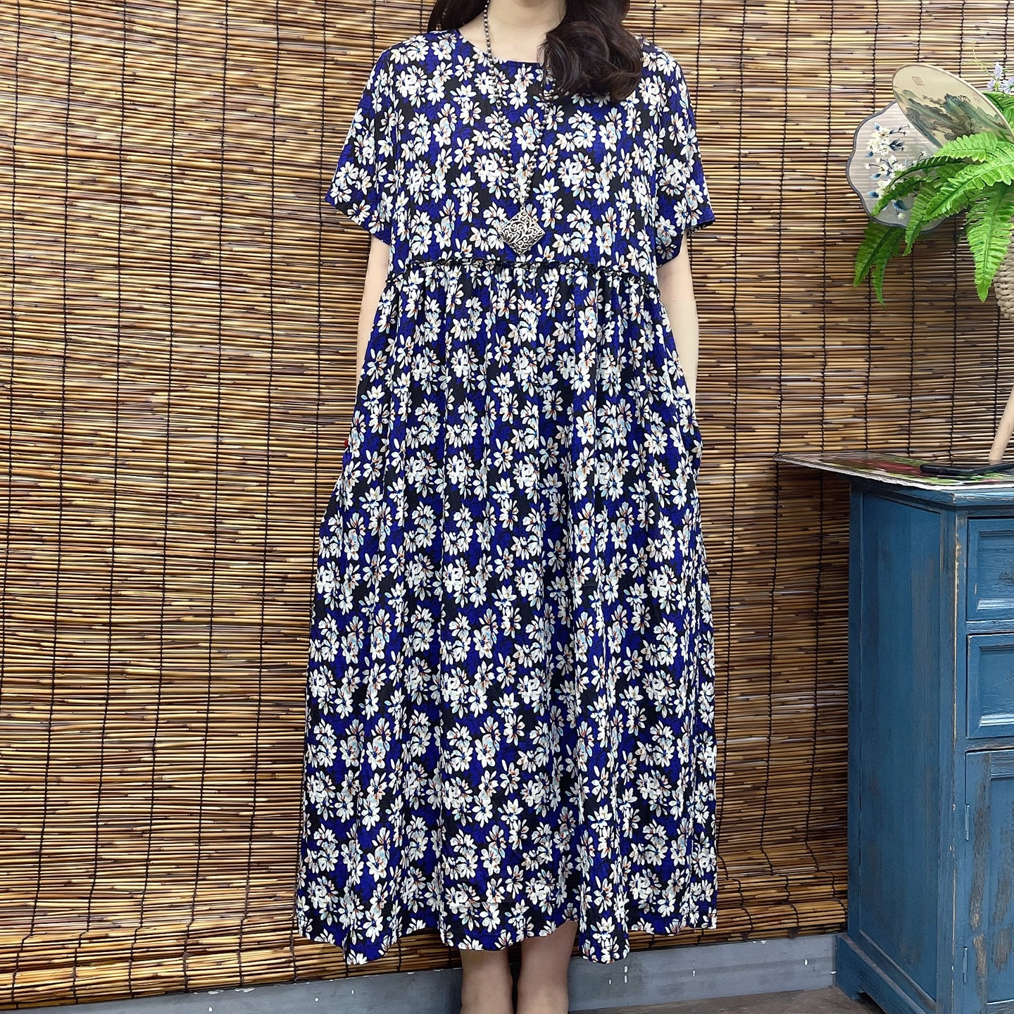 6823新品夏季清凉短袖减龄妈妈气质洋气连衣裙