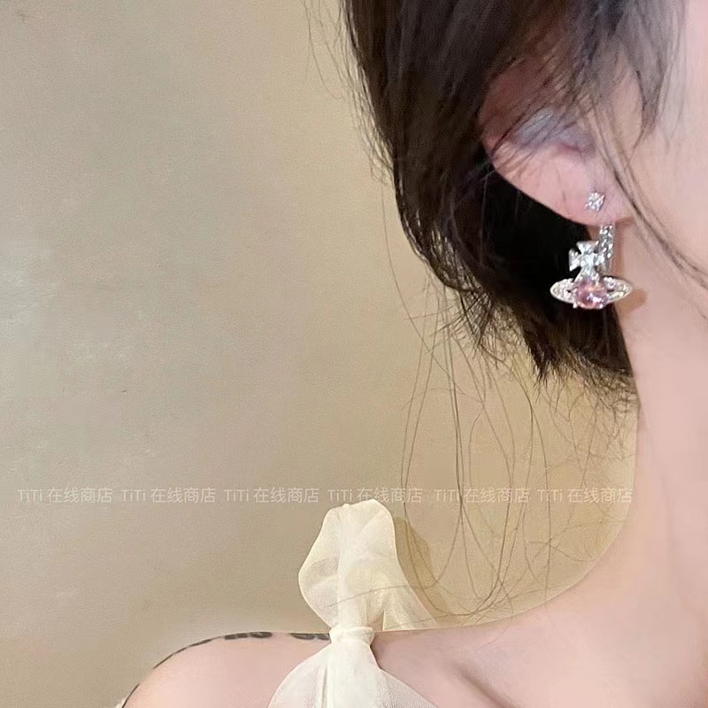 铜合金耳饰 粉色NANA同款1405-超仙冷淡风土星单只！！不分左右耳