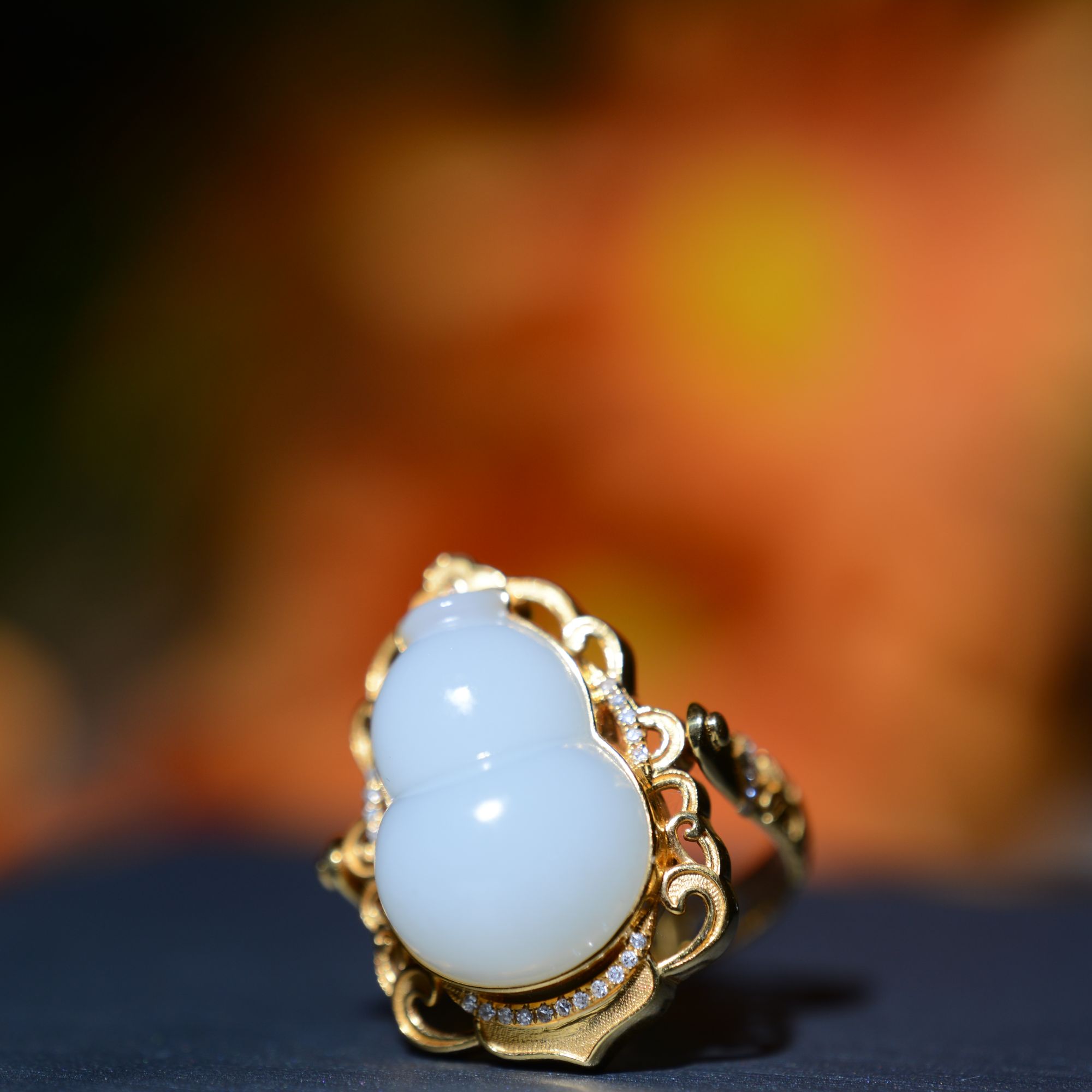 新疆和田玉葫芦型18K金镶嵌吊坠戒指两用款轻奢气质戒指