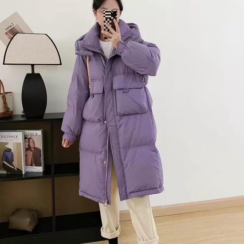 0654#中长款羽绒服女过膝连帽韩版大口袋新款加厚外套