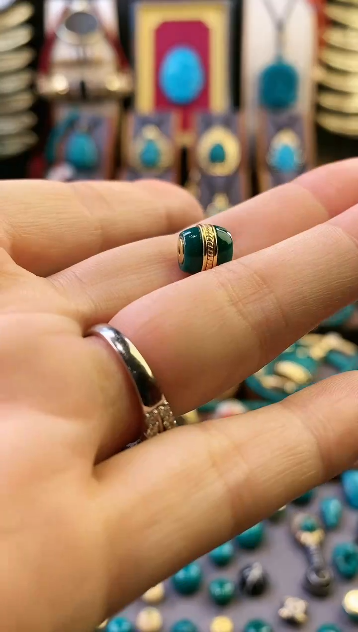 【闪购商品】绿松石/18K金镶嵌汉堡珠（8mm）