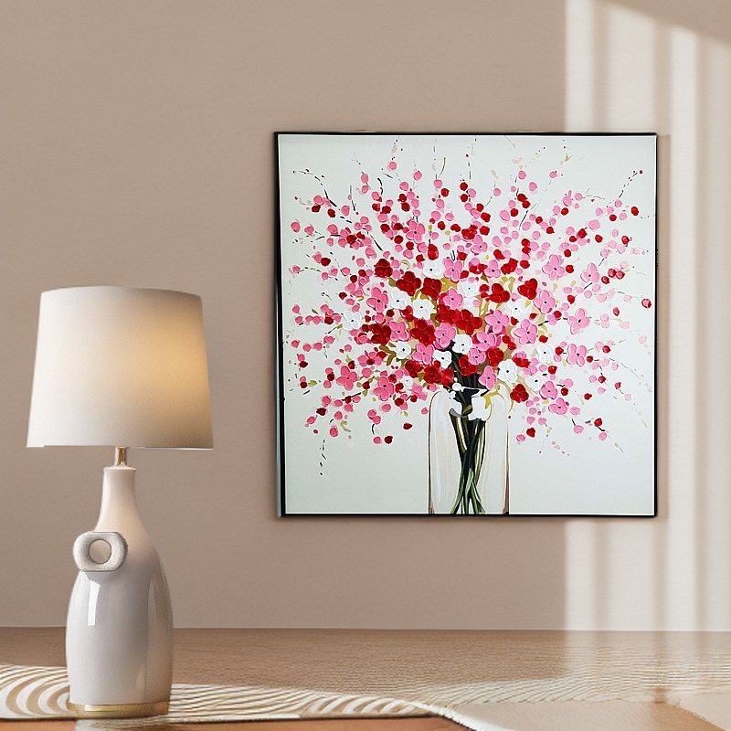 红红火火︱手工油画大花朵轻奢简美高级感法式温馨餐厅画80x80