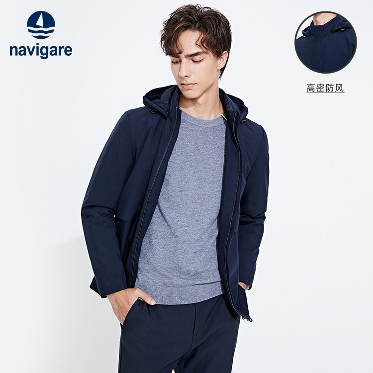 [可拆帽]navigare意大利小帆船冬季保暖短装男士时尚外套