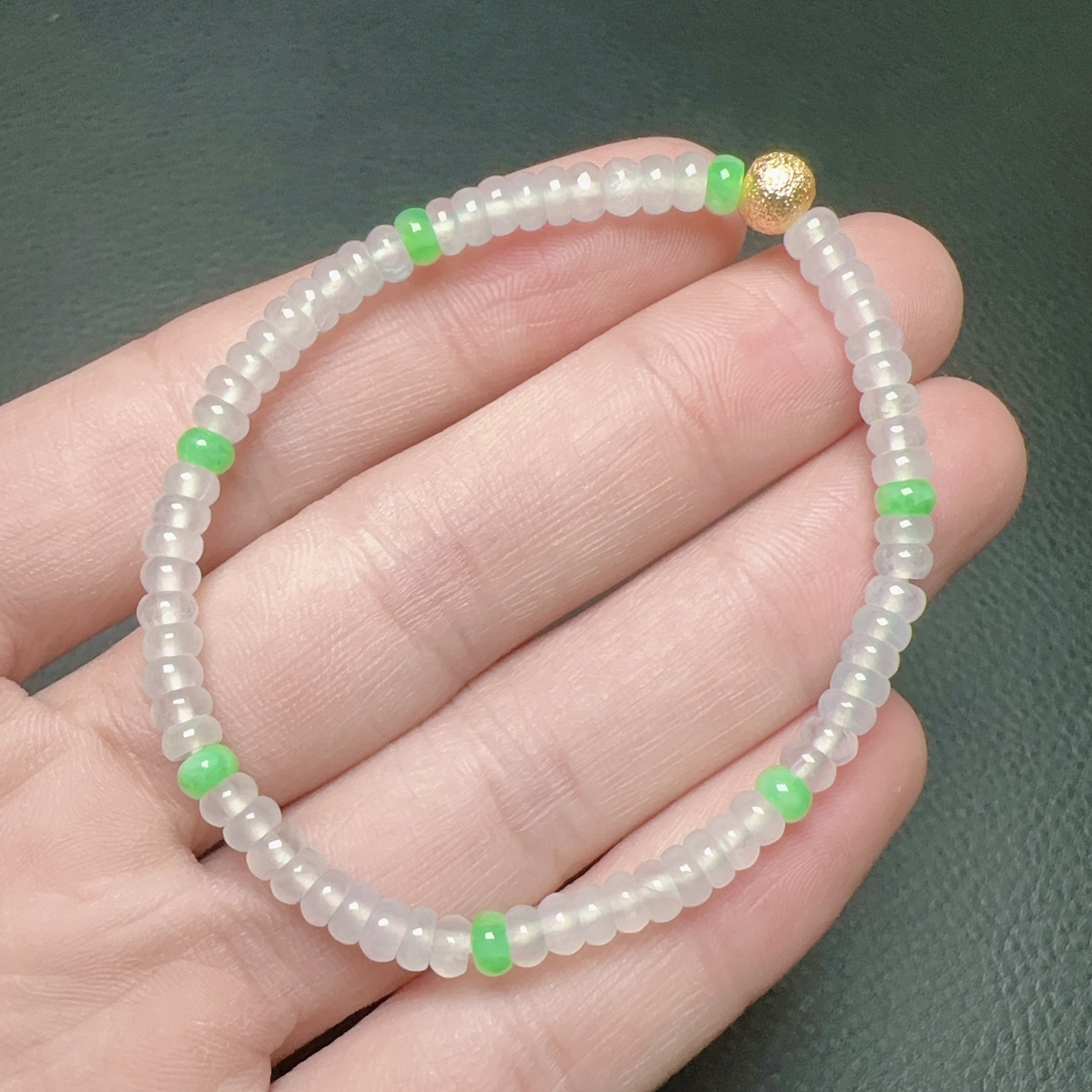 缅甸天然翡翠A货 冰种双彩算盘珠手链精致时尚百搭女款卡4.3mm