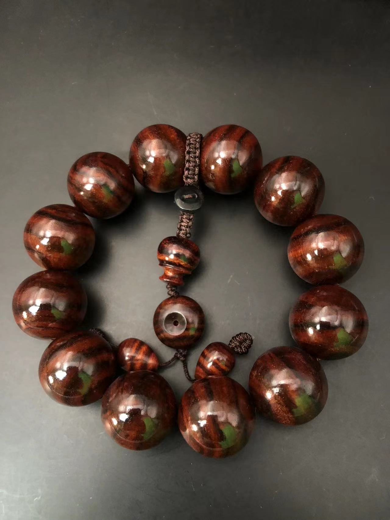 6891海南黄花梨西部紫油梨2.0虎皮纹手串文玩好物