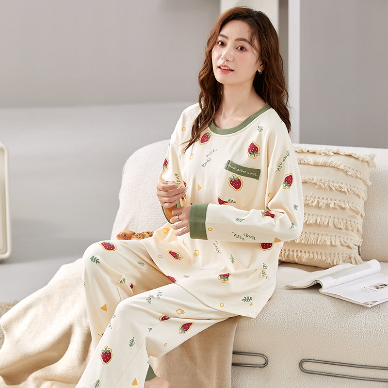 2025年新款女加厚睡衣长袖长裤带胸垫可外穿家居服226904H