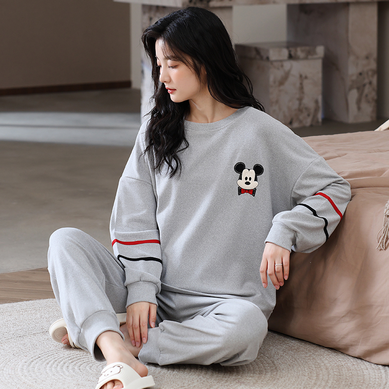 秋冬新款德绒女士睡衣套头休闲舒适简约可外穿家居服套装80041