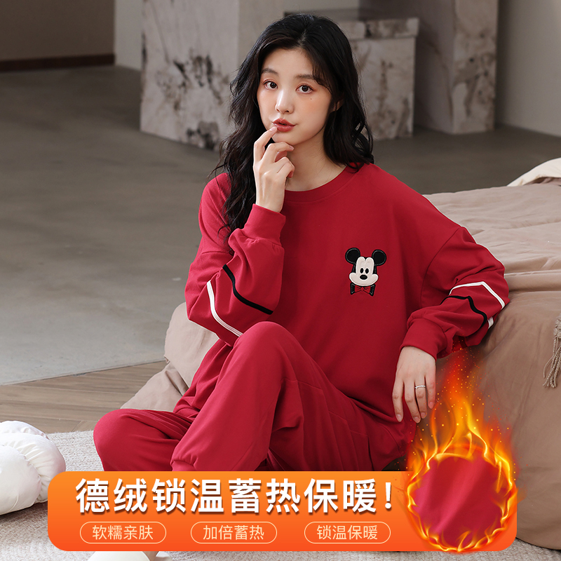 秋冬新款德绒女士睡衣套头休闲舒适简约可外穿家居服套装80040